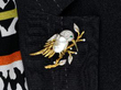 Blister Pearl Bird Brooch in Gold wearing
