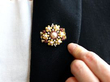 Vintage Gold Pearl and Ruby Brooch wearing