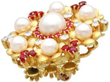 Vintage Gold Pearl and Ruby Brooch side