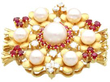 Vintage yellow Gold Pearl and Ruby Brooch