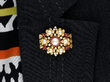 wearing Vintage Gold Pearl and Ruby Brooch