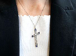 Edwardian Sapphire and Diamond Cross Pendant wearing