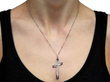 wearing Edwardian Sapphire and Diamond Cross Pendant in yellow gold