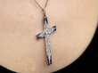 Edwardian Sapphire and Diamond Cross Pendant being worn