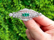 Platinum Emerald and Diamond Brooch Art Deco outside