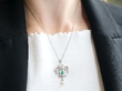 Pearl Diamond and Emerald Pendant Necklace wearing