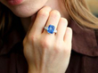 8 Carat Sapphire Engagement Ring in Platinum wearing