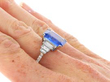 8 Carat Sapphire Engagement Ring in Platinum on hand