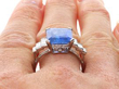 8 Carat Sapphire Ring in Platinum on finger