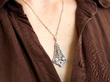 Antique Filigree Diamond Pendant in White Gold wearing