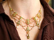 Belle Epoque Peridot and natural pearl Necklace in Yellow Gold