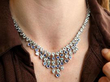 Sapphire and Aquamarine Fringe Necklace in White Gold wearing