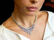 wearing Sapphire and Aquamarine Fringe Necklace in White Gold