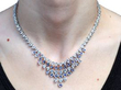 Sapphire and Aquamarine Fringe Necklace in White Gold being worn