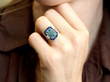 wearing Art Deco Style Aquamarine Sapphire and Diamond Ring