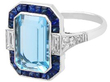 Art Deco Style Aquamarine Sapphire and Diamond Ring in platinum