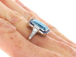 Art Deco Style Aquamarine Sapphire and Diamond Ring on hand