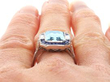 Art Deco Style Aquamarine Sapphire Diamond Ring on finger