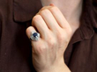 3ct Oval Sapphire Ballerina Ring in Platinum wearing