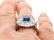 3ct Oval Sapphire Ballerina Ring in Platinum on finger