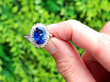 Sapphire and Diamond Halo Bypass Ring outside