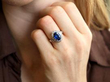 wearing Sapphire and Diamond Halo Bypass Ring