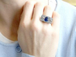 wearing Antique Rectangular Sapphire and Diamond Ring