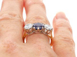 Sapphire and Diamond Trilogy Ring on finger
