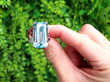 Vintage Aquamarine and Ruby Ring in Rose Gold outside