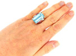 wearing Vintage Aquamarine and Ruby Ring in Rose Gold