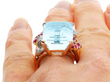 Vintage Aquamarine and Ruby Ring in Rose Gold on finger
