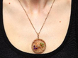 Edwardian Amethyst Peridot and Pearl Pendant being worn