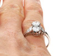 Art Deco Two Stone Diamond Ring with Baguette Shoulders on finger