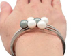 wearing Large Pearl Diamond Bangle in White Gold