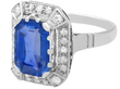 Step Cut Ceylon Sapphire and Diamond Ring in white gold