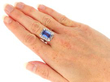 wearing Step Cut Ceylon Sapphire and Diamond Ring