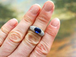 Vintage Half Bezel Sapphire and Diamond Ring on finger