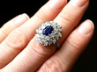 Mid-20th Century Sapphire and Diamond Cocktail Ring on finger