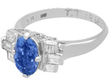 Oval Sapphire Ring with Baguette Diamonds in platinum