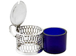 Silver Mustard Pot with Blue Glass Liner