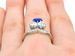 Cushion Cut Sapphire Ring with Diamonds Finger Wearing
