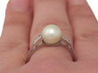 Vintage Pearl and Diamond Ring on finger
