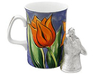 Sterling Silver Fox Head Stirrup Cup next to mug