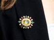 peridot, pearl and emerald brooch