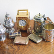 cases boxes scent flask clock and a selection of silverware