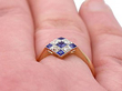 Sapphire and Diamond Checkerboard Ring on hand