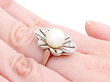 cultured pearl and diamond ring for sale wearing