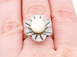 cultured pearl and diamond ring for sale wearing