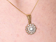 Cultured Pearl and Diamond Pendant on Neck