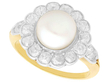 pearl and diamond cluster ring